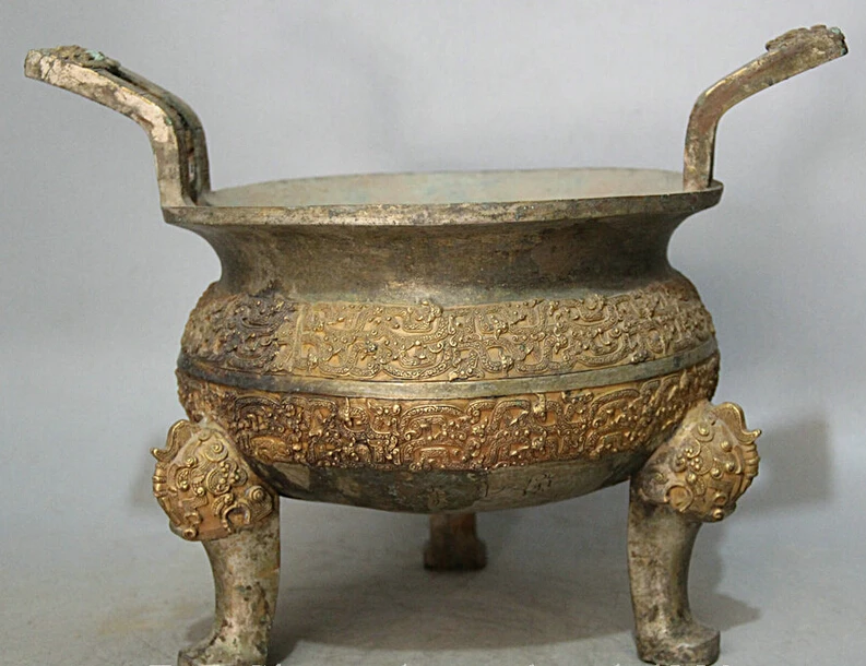 Collectible bronze S1806 15" Ancient Chinese Bronze 24K Gold Gilt circular handle Incense Burner Censer
Collectible bronze S1806 15" Ancient Chinese Bronze 24K Gold Gilt circular handle Incense Burner Censer