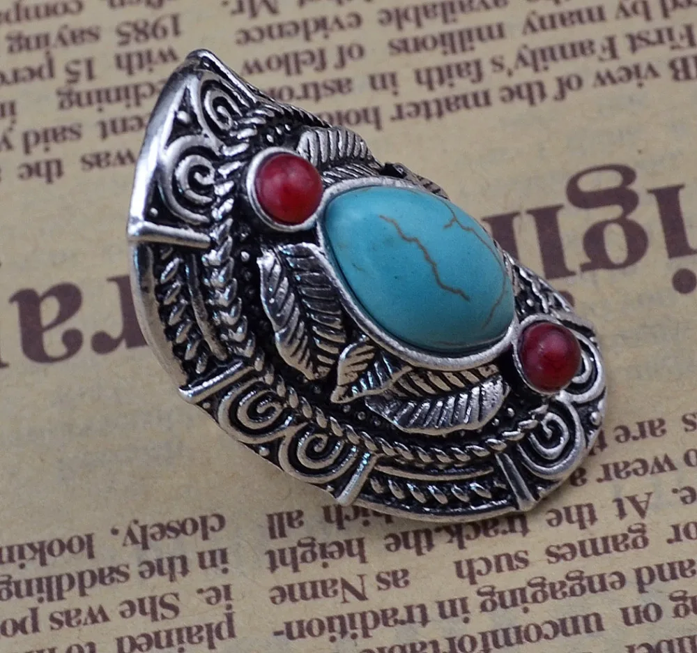 Boho Ethnic Tibet Turquoise Rings For Women Men Retro Silver Color Adjustable Carved Gypsy Tribal Pakistan Afghan Indian Jewelry photo