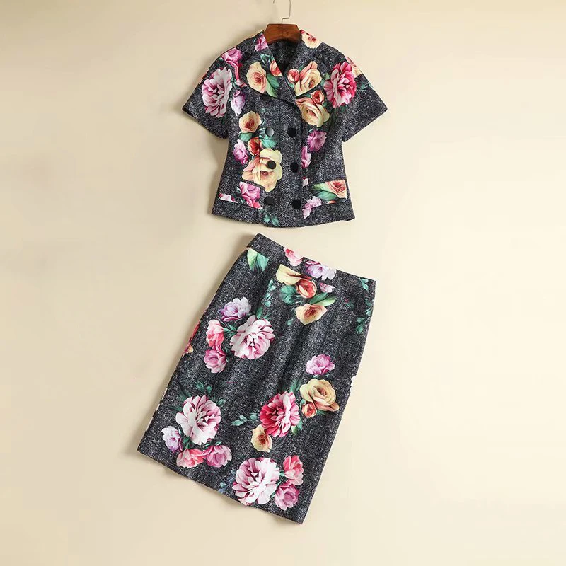 HIGH QUALITY New Fashion 2019 Designer Runway Suit Set Women's Short Sleeve Double Breasted Jacket Floral Skirt Set
HIGH QUALITY New Fashion 2019 Designer Runway Suit Set Women's Short Sleeve Double Breasted Jacket Floral Skirt Set