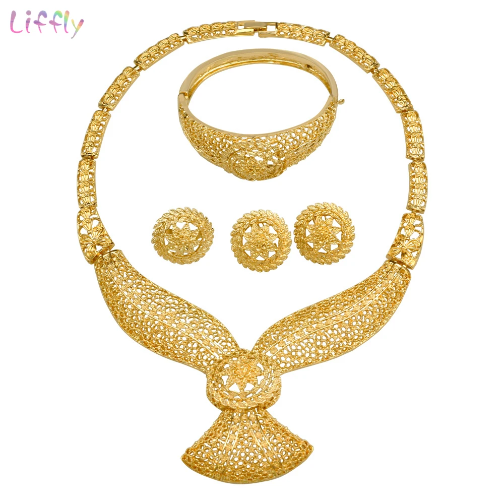 Liffly Luxury Bridal Dubai Gold Jewelry Sets Necklace Earrings Wedding India Jewelry Nigerian Jewelry Set for Women
Liffly Luxury Bridal Dubai Gold Jewelry Sets Necklace Earrings Wedding India Jewelry Nigerian Jewelry Set for Women