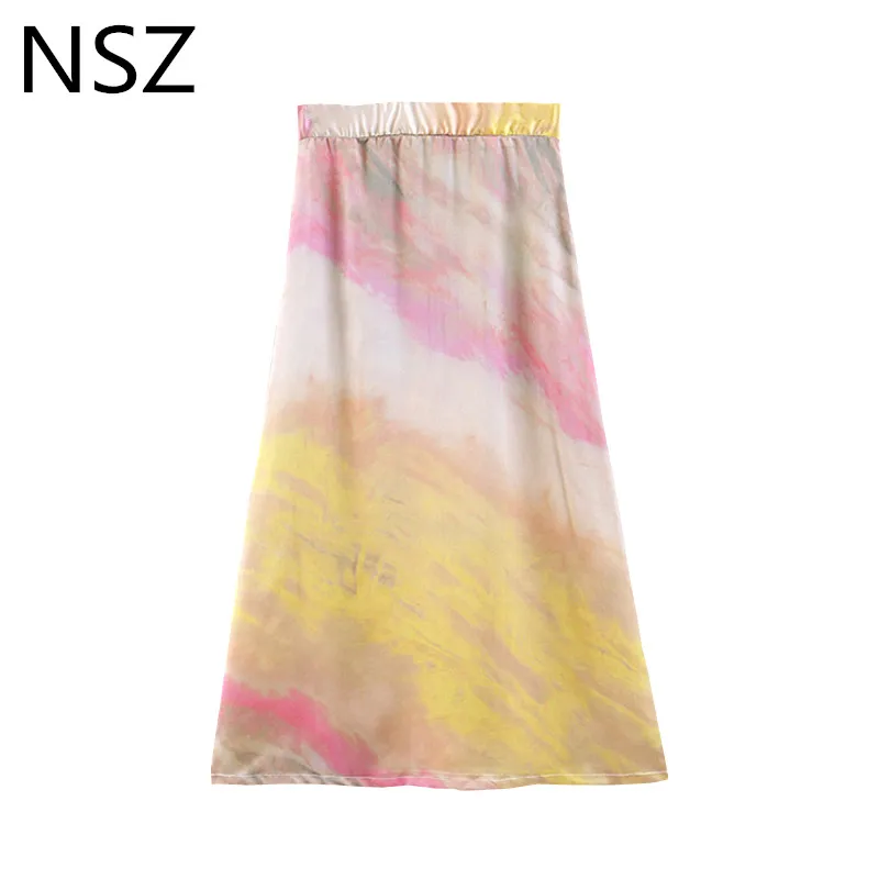 NSZ Women Dye Satin Summer Midi Skirt Elastic Waist Gradient Print Skirt Loose Casual A-Line Skirt
NSZ Women Dye Satin Summer Midi Skirt Elastic Waist Gradient Print Skirt Loose Casual A-Line Skirt