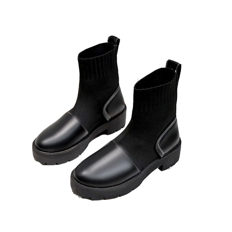 

Autumn and Winter Stretch Boots Round Head Boots Ladies New Martin Boots British Motorcycle Bootss