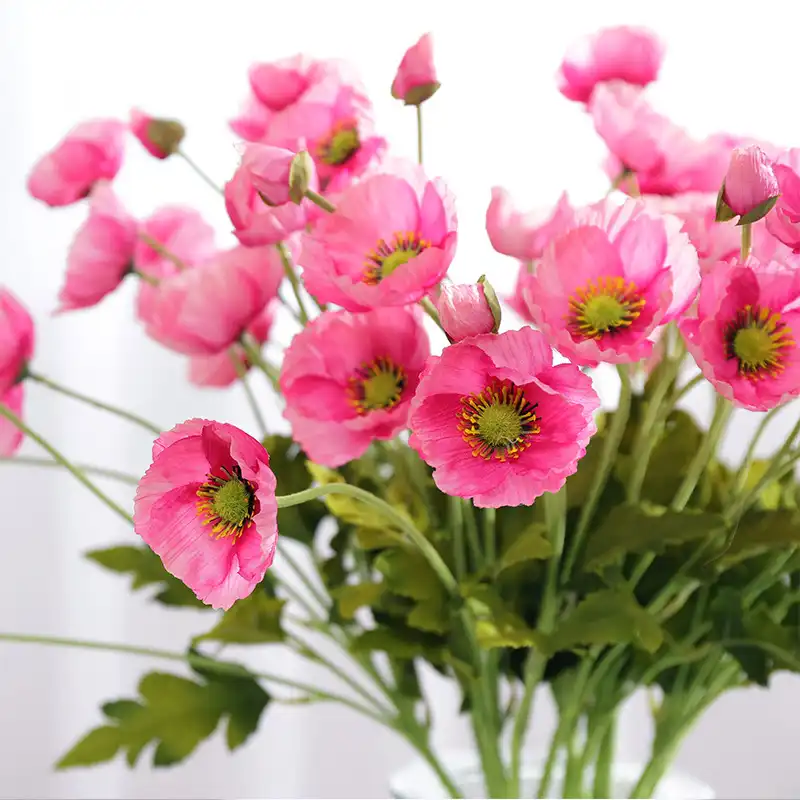 4 ヘッド 支店ケシの花葉造花フルール Artificielles ホームパーティーの装飾用フローレスポピー Gooum