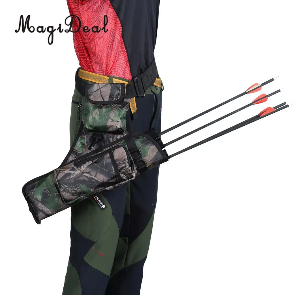 MagiDeal Archery 3 Tubes Arrow Quiver Holder Belt Waist Back Side Quiver Recurve Bow Hunting Camo