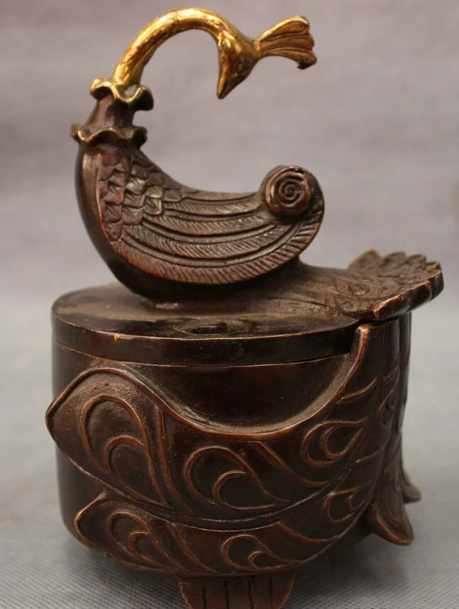 S4897 Chinese Bronze Gilt Peacock Peafowl Phoenix Statue Box Incense Burner Censer D0317
S4897 Chinese Bronze Gilt Peacock Peafowl Phoenix Statue Box Incense Burner Censer D0317