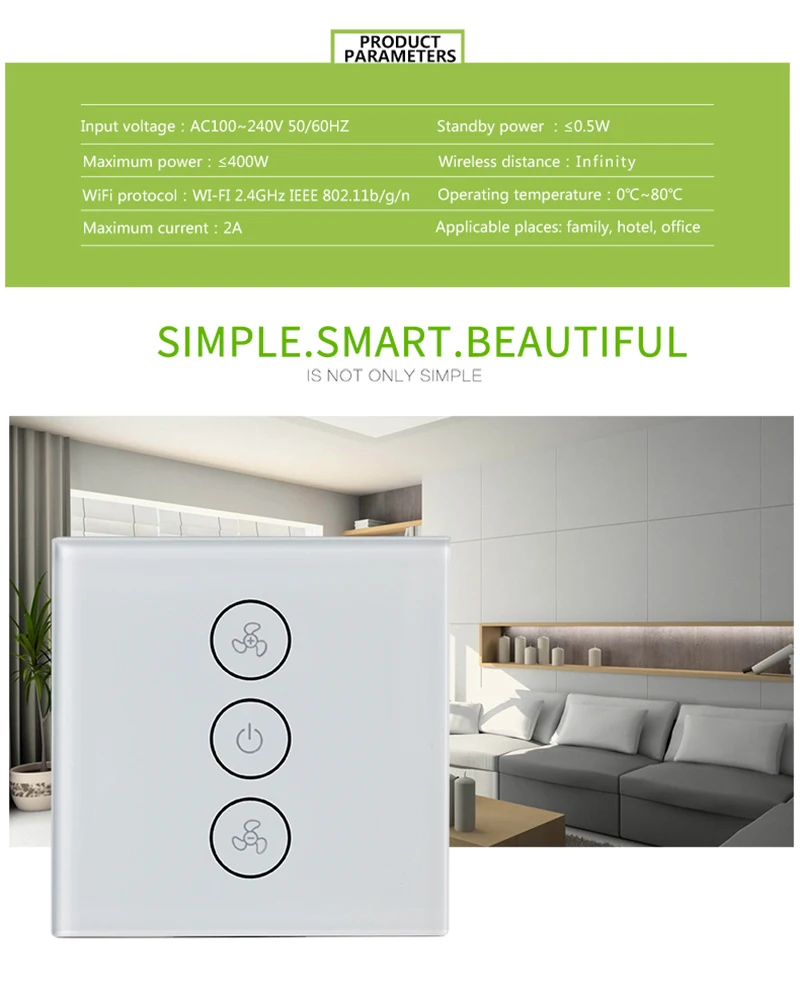 European standard wifi smart touch fan switch panel alexa voice remote control graffiti APP smart switch 100V/240V
European standard wifi smart touch fan switch panel alexa voice remote control graffiti APP smart switch 100V/240V