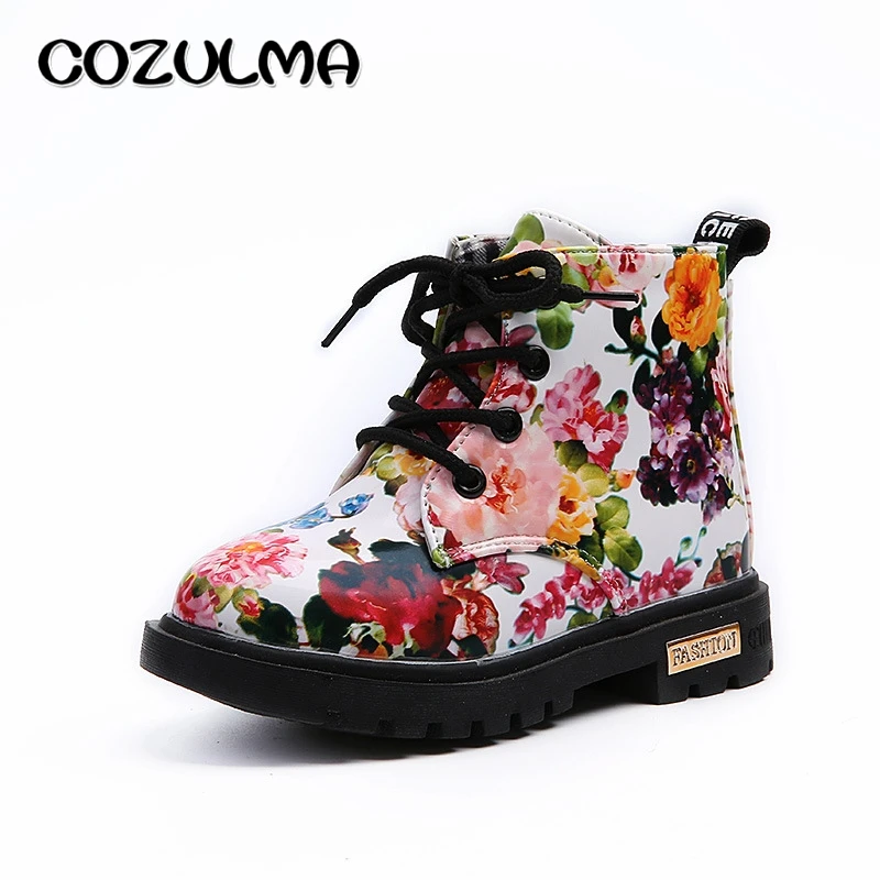 

COZULMA Boys Girls Sneakers Elegant Floral Flower Print Shoes Kids Sneakers Boots Toddler Martin Boots Leather Children Sneakers