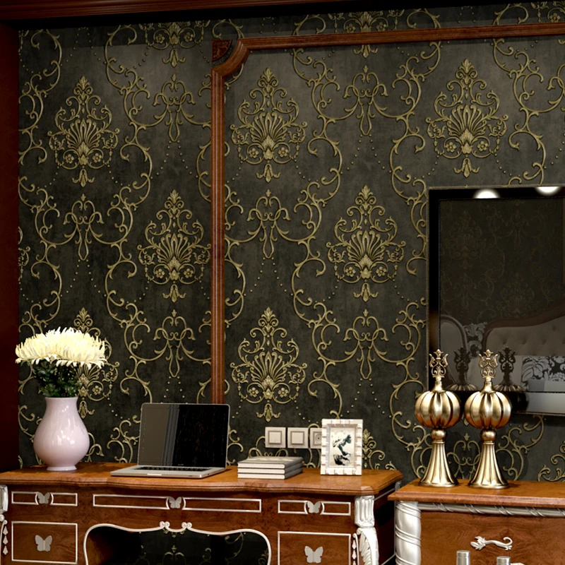 European Style Luxury Black Damask Wallpaper 3D Bedroom Living Room TV Background Wall Decor Non-woven Relief Wall Paper Roll 
European Style Luxury Black Damask Wallpaper 3D Bedroom Living Room TV Background Wall Decor Non-woven Relief Wall Paper Roll