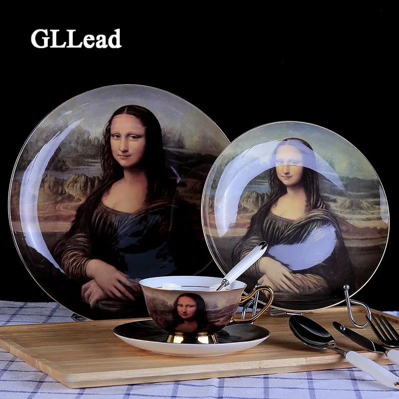 GLLead European Mona Lisa Style Ceramic Tableware Home Hotel Dining Table Dinner Service Steak Plate With Cup Saucer Dinner Set
GLLead European Mona Lisa Style Ceramic Tableware Home Hotel Dining Table Dinner Service Steak Plate With Cup Saucer Dinner Set