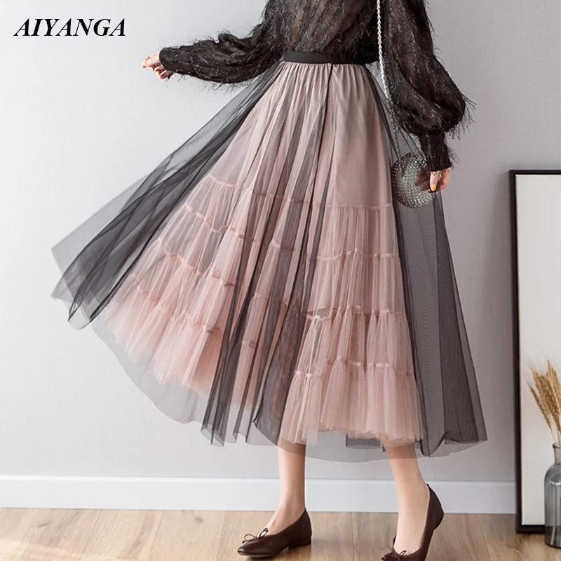 New Mesh Skirts Women 2019 Spring Summer Skirts Medium Long Style Big Hem Fashion Patchwork Elegant A-Line Skirt Ladies
New Mesh Skirts Women 2019 Spring Summer Skirts Medium Long Style Big Hem Fashion Patchwork Elegant A-Line Skirt Ladies