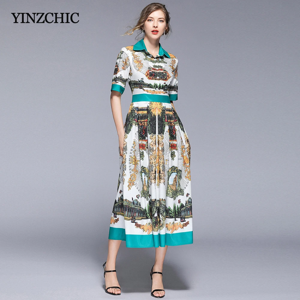 Runway Style Womans Spring Dress Half Sleeve Vintage Printed Ladies Party Dresses Turn-down Collar Summer Mid Dress Woman
Runway Style Womans Spring Dress Half Sleeve Vintage Printed Ladies Party Dresses Turn-down Collar Summer Mid Dress Woman