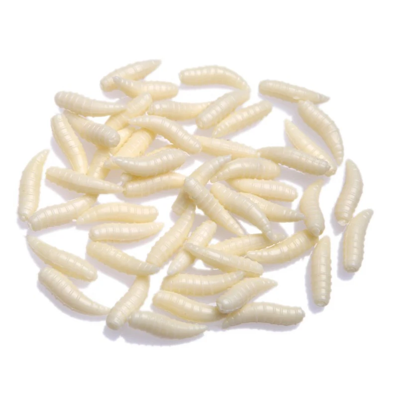 

50Pcs 2cm Fishing Lure Maggot Grub Soft Baits Worms Ivory