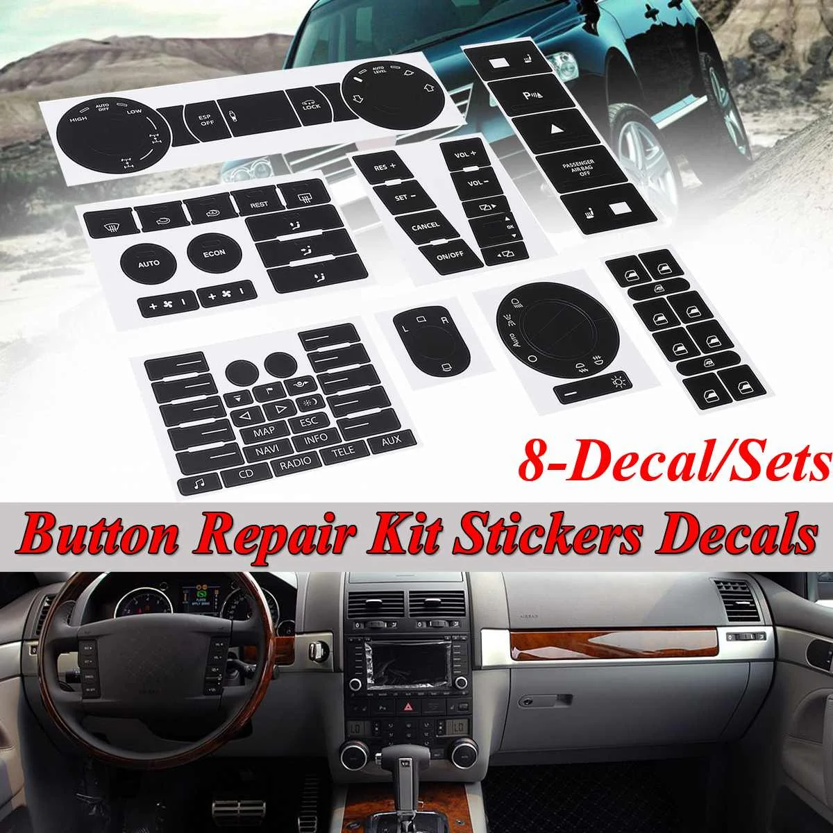 VW Touareg Worn Peeling Button Decal Stickers AC Radio Steering Window kits VW Touareg Worn Peeling Button Decal Stickers AC Radio Steering Window kits