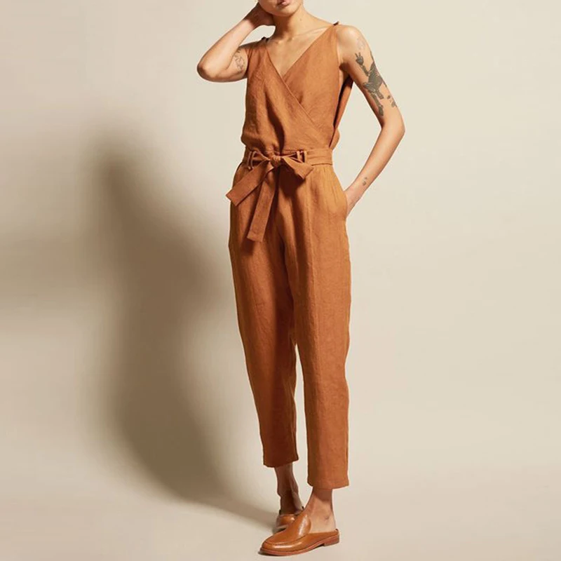 Women Ladies jumpsuits V-neck Sleeveless Romper Solid Color summer Casual sashes belt pants full length Jumpsuit overalls
Women Ladies jumpsuits V-neck Sleeveless Romper Solid Color summer Casual sashes belt pants full length Jumpsuit overalls