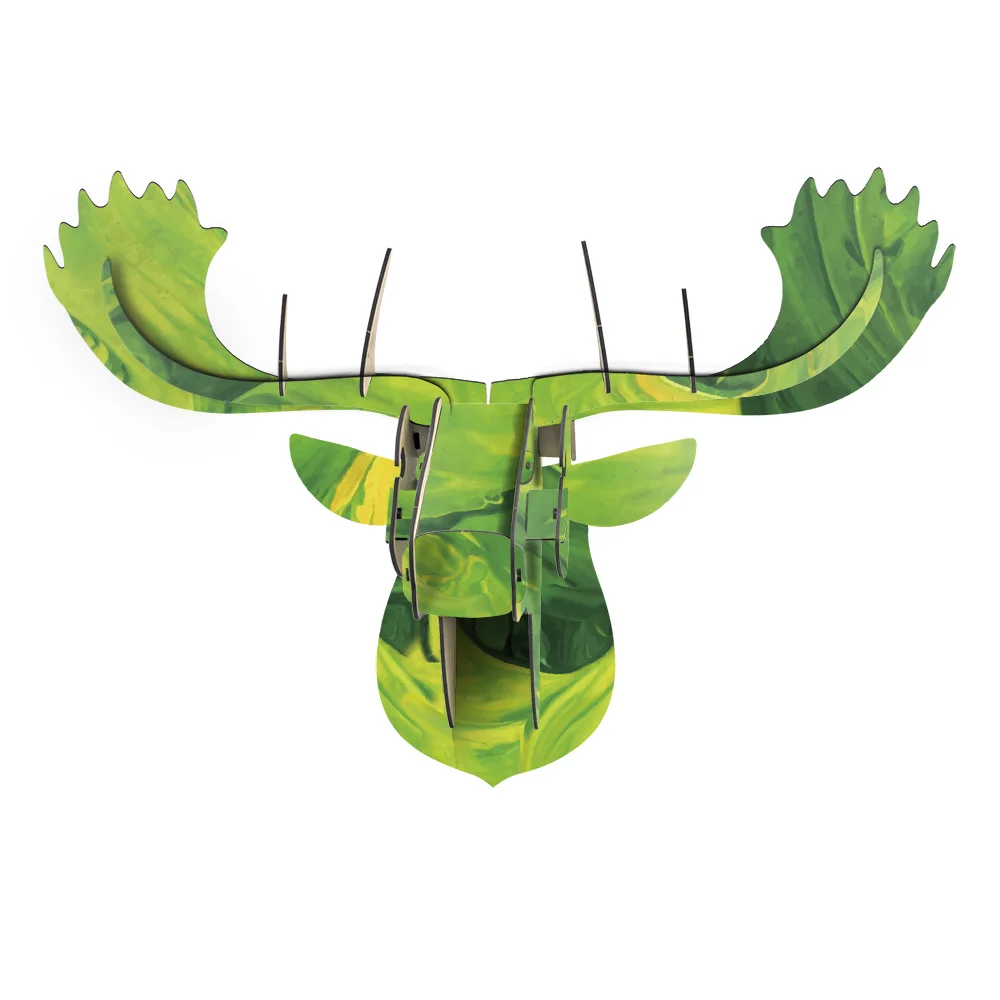 DIY 3D деревянный олень Лось Единорог голова Искусство Дома Офиса настенное