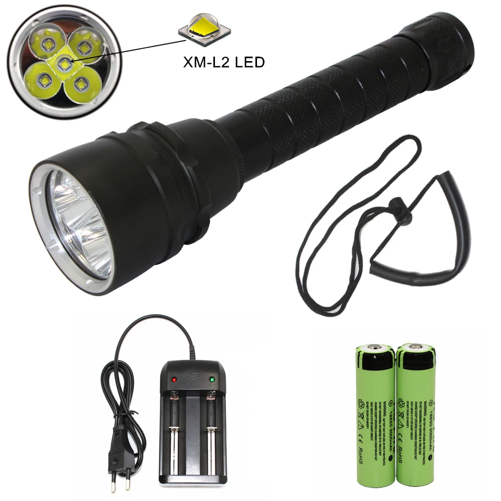 5000 Lumens Diving Flashlight 5x L2 XM-L2 LED 18650 Torch Underwater 60M Waterproof Tactical Flash light Lantern Light
5000 Lumens Diving Flashlight 5x L2 XM-L2 LED 18650 Torch Underwater 60M Waterproof Tactical Flash light Lantern Light