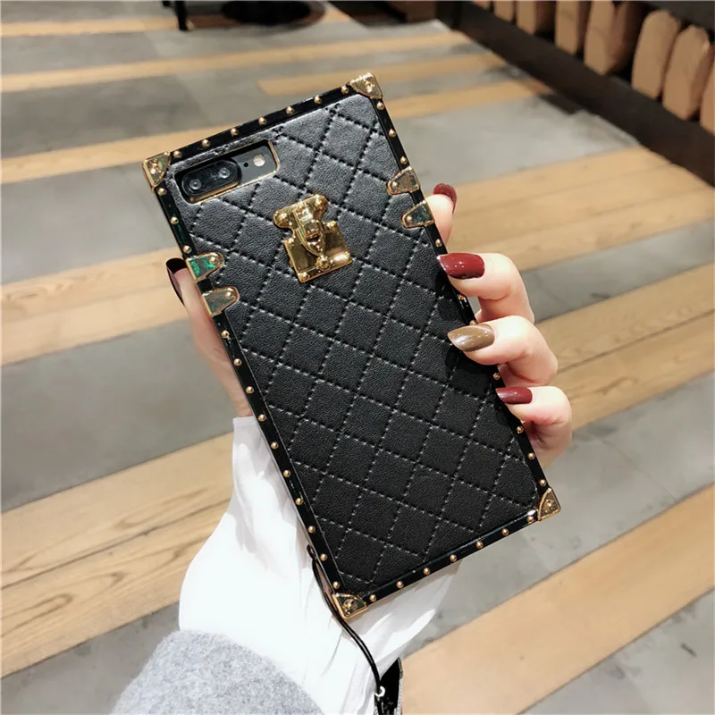 LUDI Europe Geometric Pattern Gold Button PU Phone Case For iphone 7 Case for iphone X 6S 6 8 Plus Back Cover Luxury Fashion 14