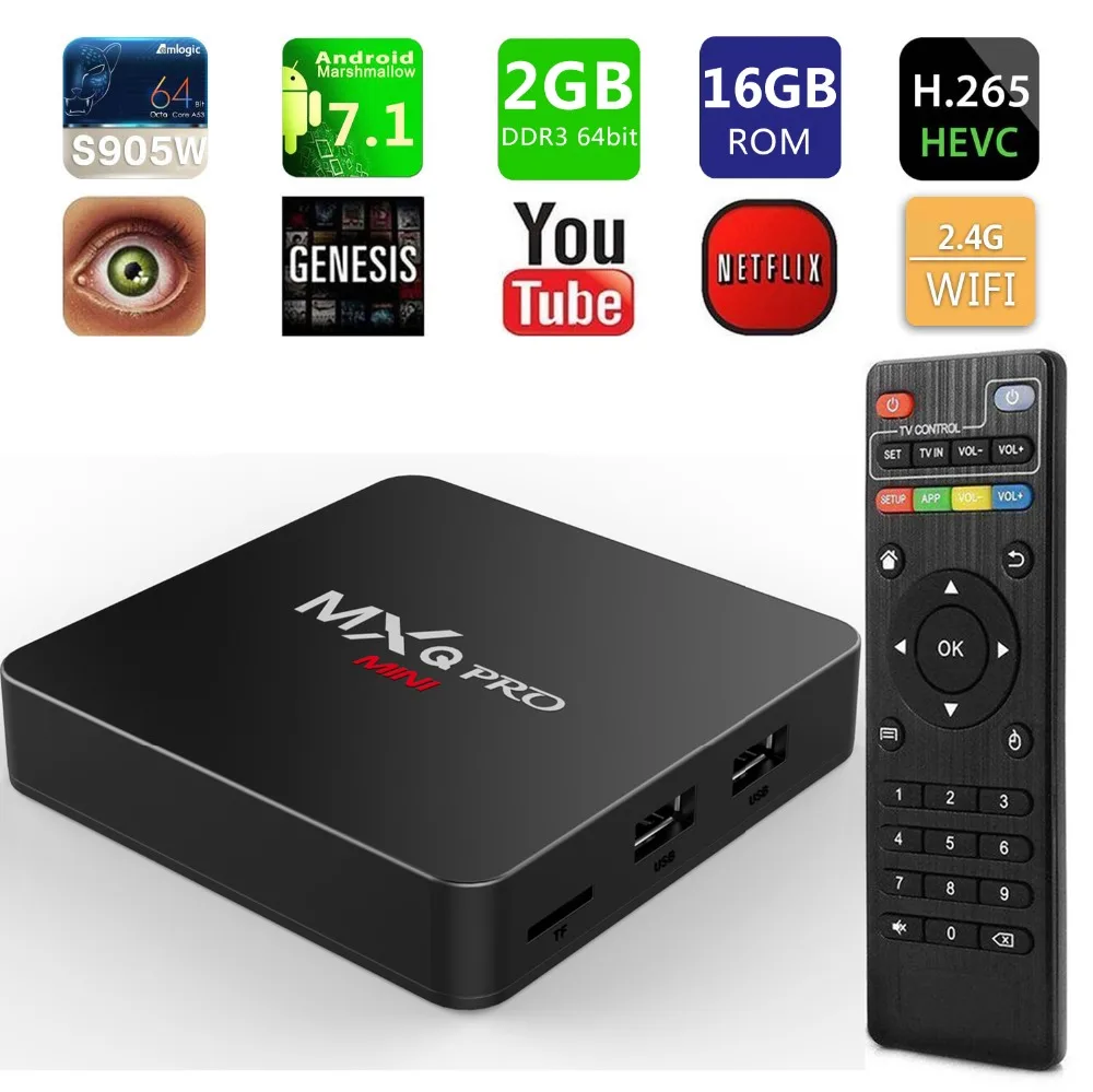 

MXQ PRO MINI Android 7.1 Smart TV Box Amlogic S905W Quad Core 2GB RAM 16GB ROM WIFI 3D 4K H.265 TV Set Top Box PK X96 MINI TX3