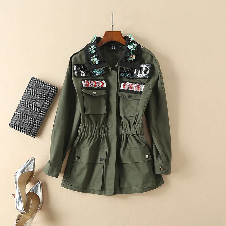 HIGH QUALITY Newest 2018 Designer Trench Women's Diamond Beaded Military Trench Coat
HIGH QUALITY Newest 2018 Designer Trench Women's Diamond Beaded Military Trench Coat
