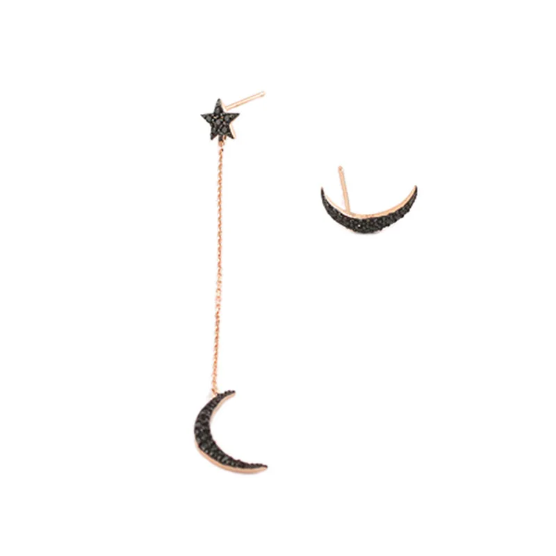 5 star moon silver earrings