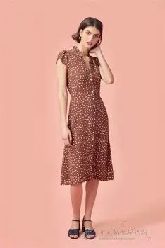 Summer European and American French retro printed lotus leaf dress V sexy short sleeved wave dress free shipping
Summer European and American French retro printed lotus leaf dress V sexy short sleeved wave dress free shipping