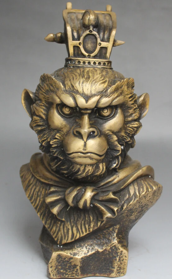 

Chinese Mythos Bronze Handsome Sun Wukong Monkey King Head Bust Statue Sculpture