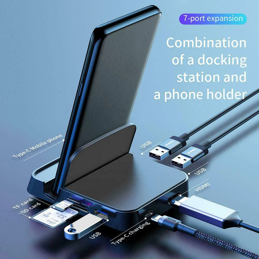 7 in 1 Type C HUB Docking Station Phone Stand USB C to HDMI Adapter Kit USB Charger For HUAWEI Xiaomi Samsung LG Mobile Phone
7 in 1 Type C HUB Docking Station Phone Stand USB C to HDMI Adapter Kit USB Charger For HUAWEI Xiaomi Samsung LG Mobile Phone