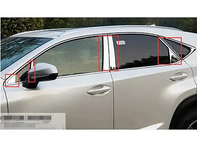 For LEXUS NX200T NX300H 2015 Shiny Stainless Steel Window Pillar Posts trim 14pcs