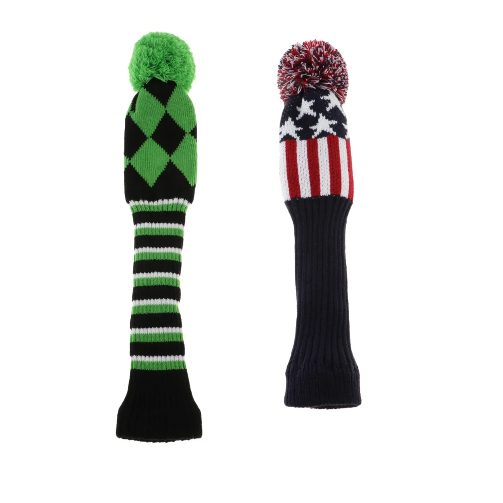 2-Pack Golf Headcovers for Driver Fairway wood Knitted Pom Pom Head Cover Golf Accessories Green and Blue Colors