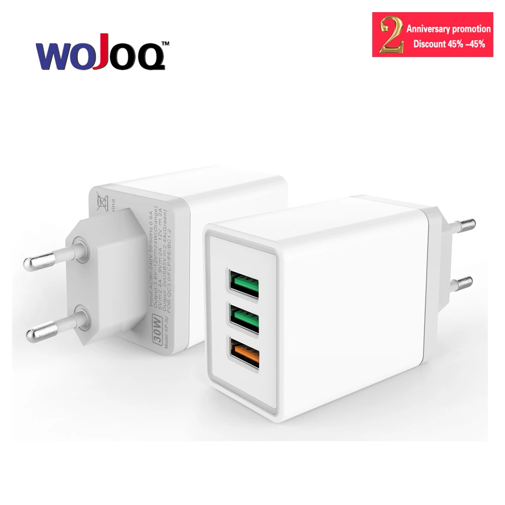 WOJOQ 3 Ports Quick Charger QC 3.0 24W USB Charger For iphone 7 8 ipad Samsung S8 Huawei Xiaomi Fast Charger QC3.0 EU/US Plug
WOJOQ 3 Ports Quick Charger QC 3.0 24W USB Charger For iphone 7 8 ipad Samsung S8 Huawei Xiaomi Fast Charger QC3.0 EU/US Plug