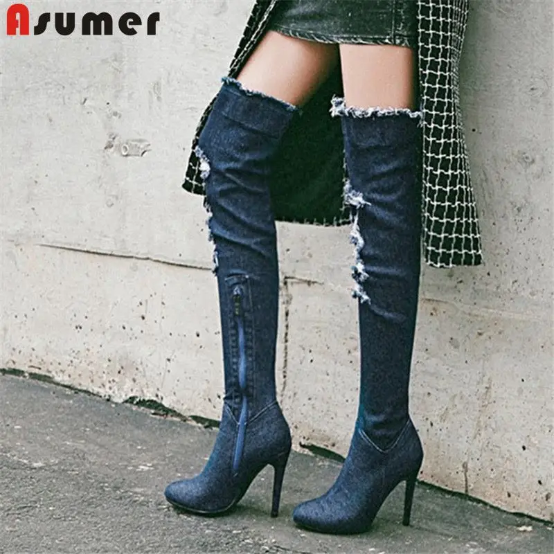 2020 New fashion denim boots women pointed toe high heels over the knee boots female autumn winter thigh high boots ladies shoes
2020 New fashion denim boots women pointed toe high heels over the knee boots female autumn winter thigh high boots ladies shoes