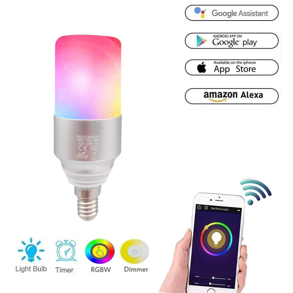 Boaz 5W E14/E27 Smart Wifi Light Bulb Remote Control Wifi Led Bulb Light RGBW Changable Alexa Echo Google Home Tuya Smart IFTTT
Boaz 5W E14/E27 Smart Wifi Light Bulb Remote Control Wifi Led Bulb Light RGBW Changable Alexa Echo Google Home Tuya Smart IFTTT