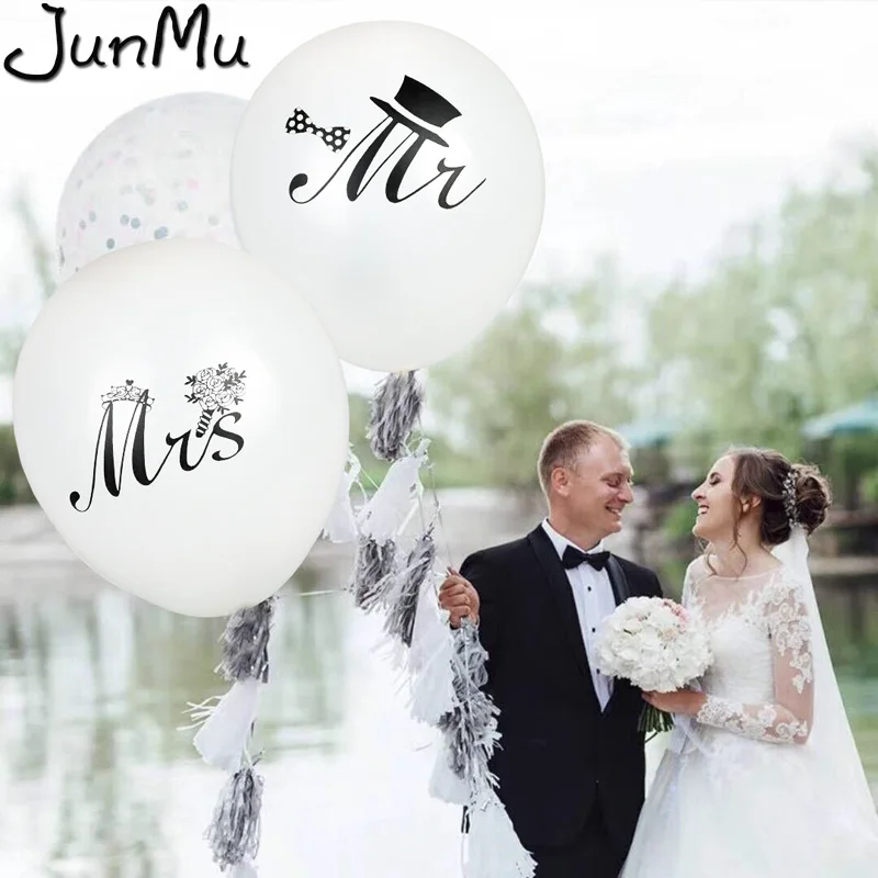 

10PCS 10inch Mr Mrs Just Married Latex Balloons Bride Printed Round Air Helium Balloon For Wedding Party Decoration Ballon