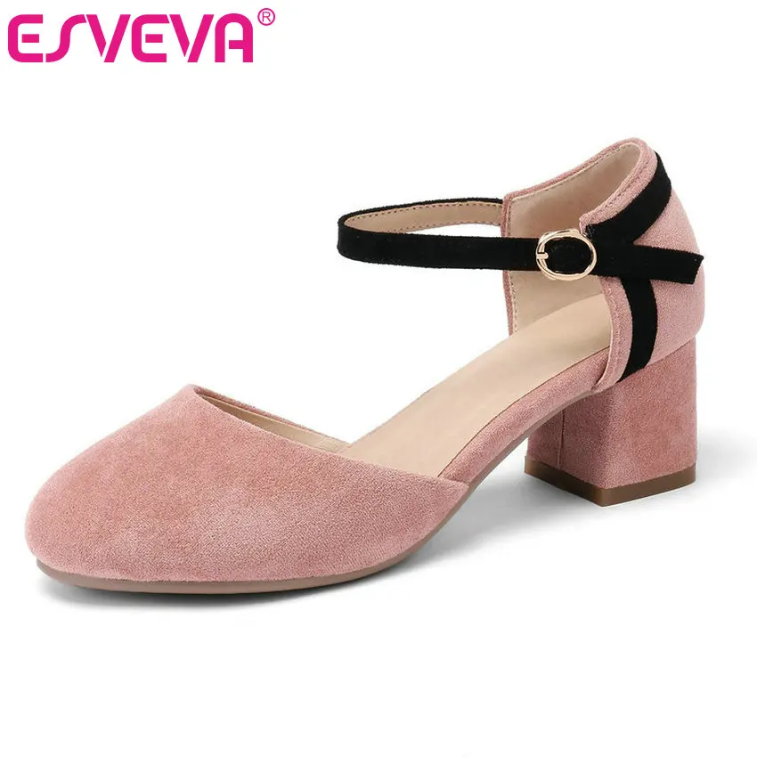ESVEVA 2019 Women Pumps Round Toe Buckle Flock Square Med Heel Mary Janes Mixed Color Hollow Elegant Ladies Shoes Size 34-41
ESVEVA 2019 Women Pumps Round Toe Buckle Flock Square Med Heel Mary Janes Mixed Color Hollow Elegant Ladies Shoes Size 34-41