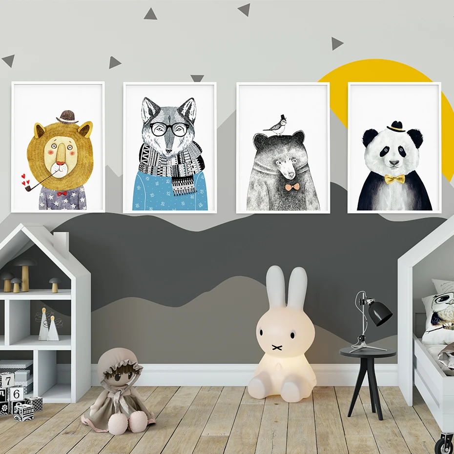 Nordic Style Kids Decoration Cute Lion Panda Bear Wolf Posters and Prints Wall Picture for Living Room Wall Art Canvas Prints 
Nordic Style Kids Decoration Cute Lion Panda Bear Wolf Posters and Prints Wall Picture for Living Room Wall Art Canvas Prints