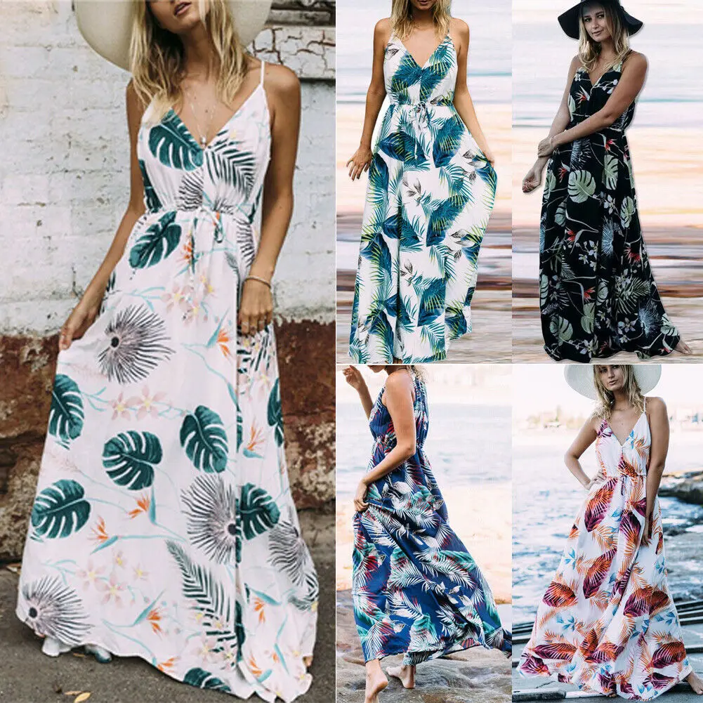 Women Summer Long Dress Summer Beach Sundress Casual Tropical Print Spaghetti Strap V-neck Dress
Women Summer Long Dress Summer Beach Sundress Casual Tropical Print Spaghetti Strap V-neck Dress