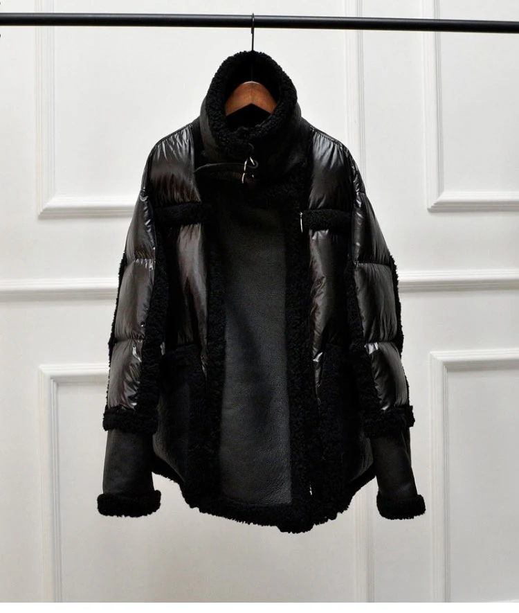 genuine leather and fur duck down coat silver (20)