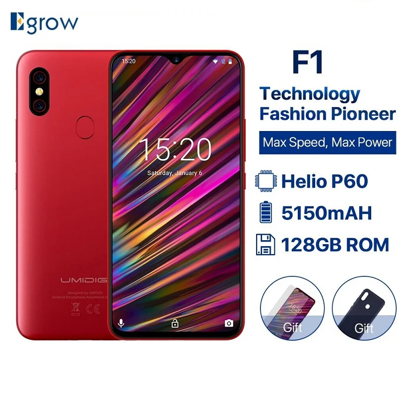 

Umidigi F1 Android 9.0 5150mAh Smartphone Octa Core Helio P60 4GB 128GB 6.3" FHD+ Face ID NFC 18W Fast Charge 4G Mobile Phone