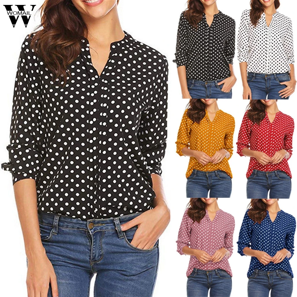 Womail Blouse Women Dot Print Long Sleeve Botton Blouse V-neck Shirts Casual Blouse 5XL Femme Blusas Mujer de Moda 2019 J73
Womail Blouse Women Dot Print Long Sleeve Botton Blouse V-neck Shirts Casual Blouse 5XL Femme Blusas Mujer de Moda 2019 J73