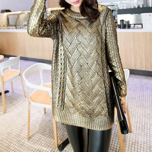 Christmas Deals European Style Women Bronzing Sweater Round Neck Golden/Silver Knitwear Sweaters Ladies Pullovers Sweaters DC196
Christmas Deals European Style Women Bronzing Sweater Round Neck Golden/Silver Knitwear Sweaters Ladies Pullovers Sweaters DC196