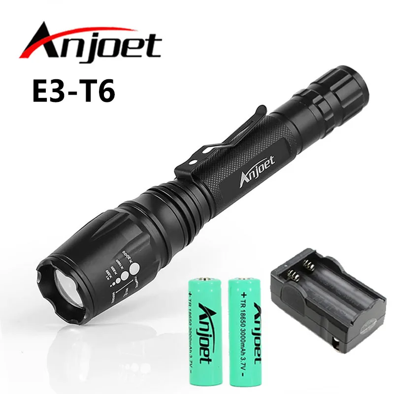 

Anjoet Tactical Flashlight 2000LM XM-L T6 LED Zoomable Focus Torch lanterna Light for Hunting Camping +2x18650 Battery+ Charger