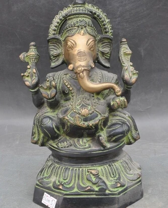 

shitou 003274 old Tibet Buddhism bronze gilt 4 Arms Elephant Jambhala Mammon god buddha statue