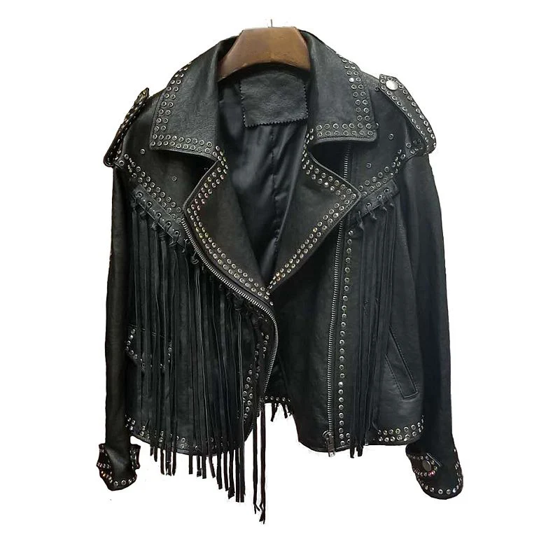 High Quality Diamond Tassel Design Genuine Leather Jackets For Women 2019 New Streetwear Motorcycle Biker Zipper Jacket Woman
High Quality Diamond Tassel Design Genuine Leather Jackets For Women 2019 New Streetwear Motorcycle Biker Zipper Jacket Woman