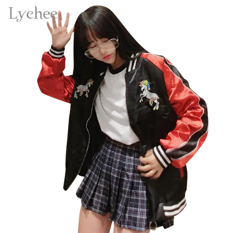 Lychee Autumn Unicorn Embroidery Women Jacket Zipper Loose Long Sleeve Casual Loose Female Coat Baseball Uniform Outwear
Lychee Autumn Unicorn Embroidery Women Jacket Zipper Loose Long Sleeve Casual Loose Female Coat Baseball Uniform Outwear