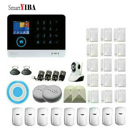 

SmartYIBA 3G SMS GPRS Alarm System Home Burglar Alarm APP Control Blue Flash Siren IP Camera Smoke/Fire Alarm Glass Break Sensor