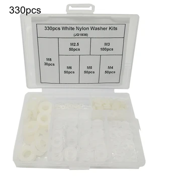 330pcs White Flat Nylon Washer Lock Washers Gasket Kit M2.5-M8 High Quality