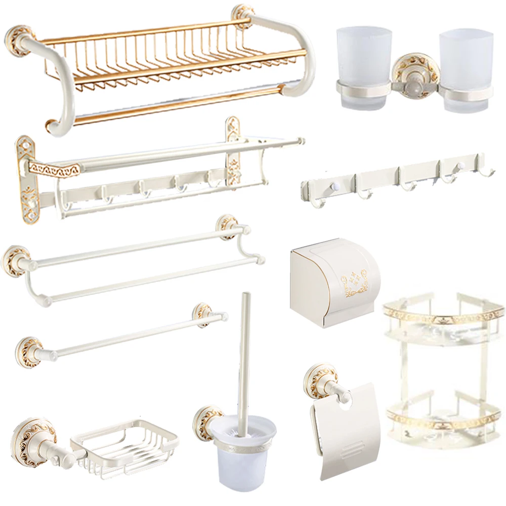 Baked white lacquer European style bathroom square paper box space aluminum antique platoon hook bathroom hardware set
Baked white lacquer European style bathroom square paper box space aluminum antique platoon hook bathroom hardware set