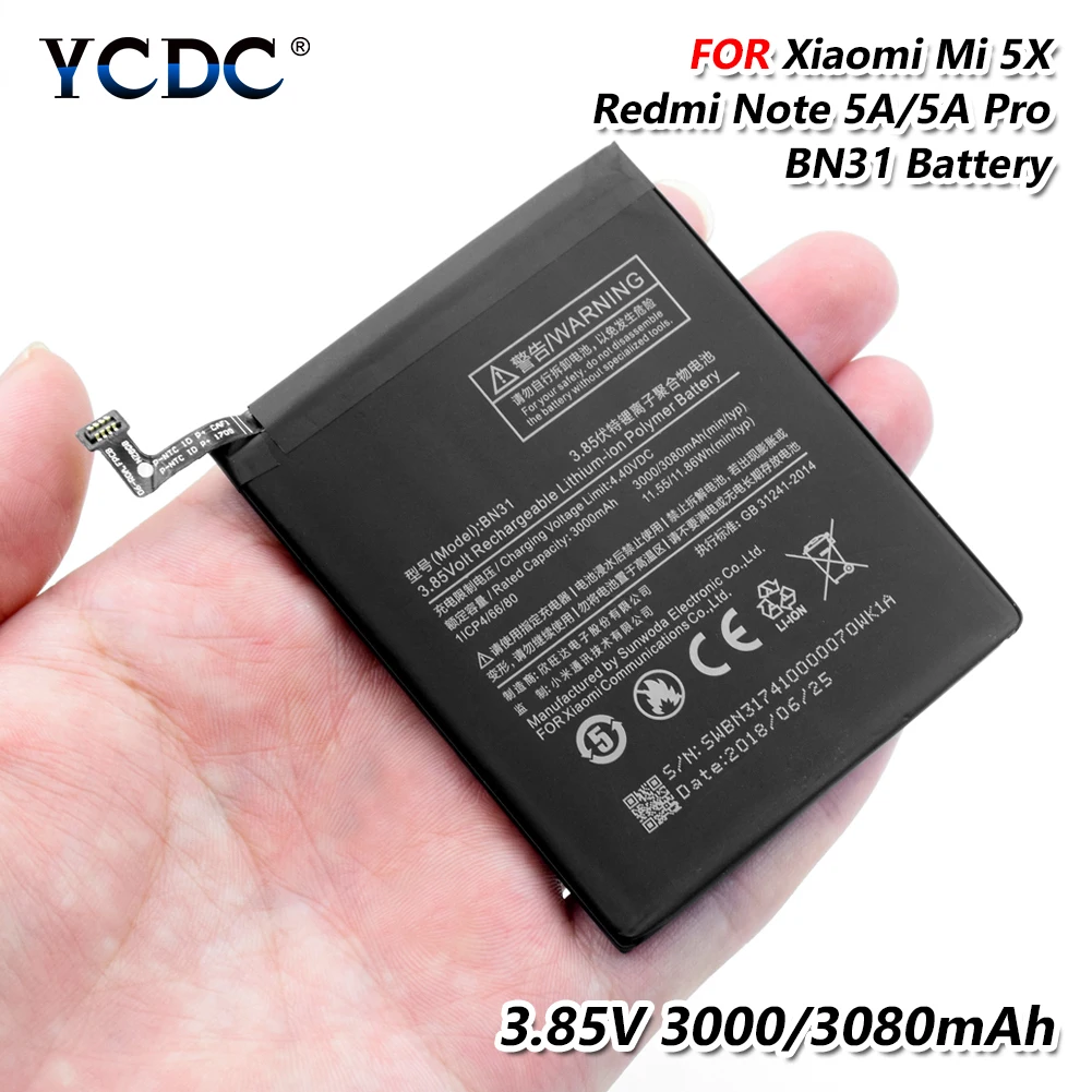 High Capacity BN31 BN-31 BN 31 3080mAh Rechargeable Phone Battery Replacement Battery For Xiaomi Mi 5X Redmi Note 5A Note 5A Pro
High Capacity BN31 BN-31 BN 31 3080mAh Rechargeable Phone Battery Replacement Battery For Xiaomi Mi 5X Redmi Note 5A Note 5A Pro