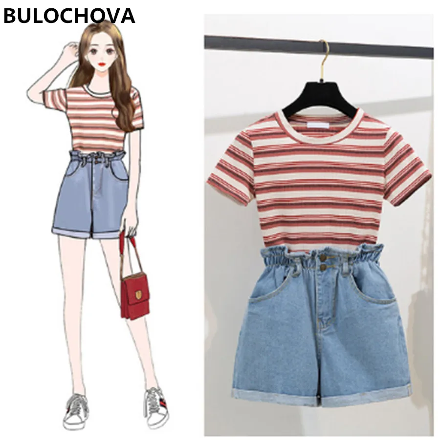 Womans Fashion Striped Short Sleeve T-Shirt Tops + Short Pants 2 Pieces Sets 2020 Summer Design Women's Wide Leg Hot Pants Suit
Womans Fashion Striped Short Sleeve T-Shirt Tops + Short Pants 2 Pieces Sets 2020 Summer Design Women's Wide Leg Hot Pants Suit