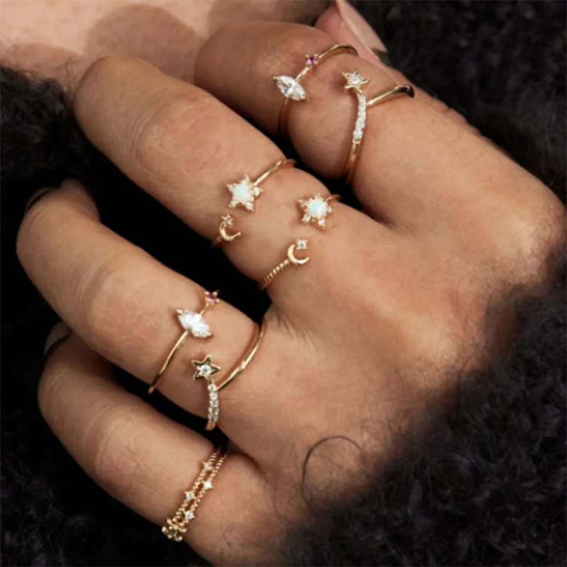 2019 High quality cute moon star open adjust ring paved dazzling cz white fire opal gem for women top fashion gold color jewelry
2019 High quality cute moon star open adjust ring paved dazzling cz white fire opal gem for women top fashion gold color jewelry